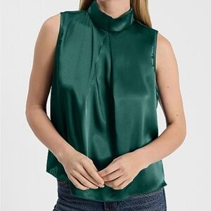 Express Sleeveless Satin Button Back Cowl Neck Top Green Size M NWT
